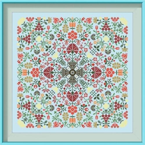 Flower pattern B cross stitch kit Dreampattern 18ct 14ct 11ct skyblue canvas embroidery DIY needlework wall decor