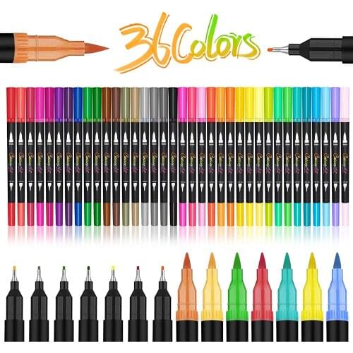 Dual Tip Brush Pens,36 Color Art Markers Set Fine and Brush Tip for Kids Adult Coloring Book Note taking Hand Bullet Journal