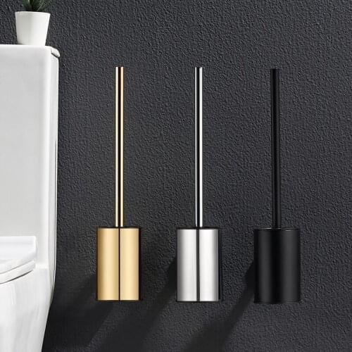 Punch-Free Wall-Mounted Toilet Brush Set Household 304Stainless Steel Cleaning Brush Bathroom No Dead Angle Cleaning Soft Brush