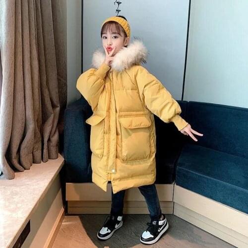 NEW 2021 Winter Girls clothing long Jacket Fashion Down Clothes Children Hooded Real for Warm Parka faux fur coat Kids snowsuit