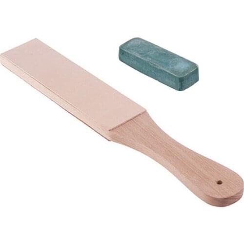 Knife Sharpener Set Wooden Handle Leather Sharpening Strop Handmade Razors Polishing Board And Polishing Wax Leather Paste