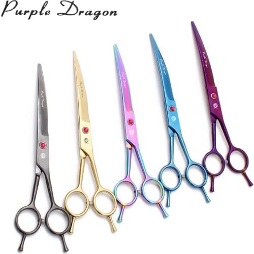 Down Curved Scissors Purple Dragon 7" 19.5cm JP Stainless Pet Grooming Scissors Animal Curved Shears 4002# Pet Scissors Add Bag