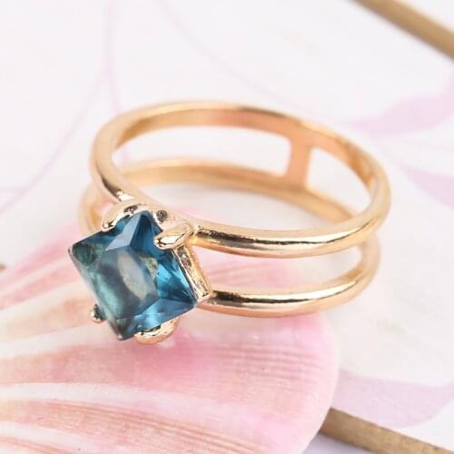 Charming Square Blue Crystal Stone Rings for Women Gift Gold Color Finger Ring Punk Fashion Party Jewelry Accessories Wholesale