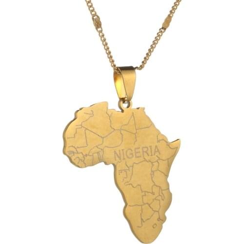 Africa Map with Nigeria Pendant Necklaces Gold Color Jewelry African Maps Fashion Jewellery