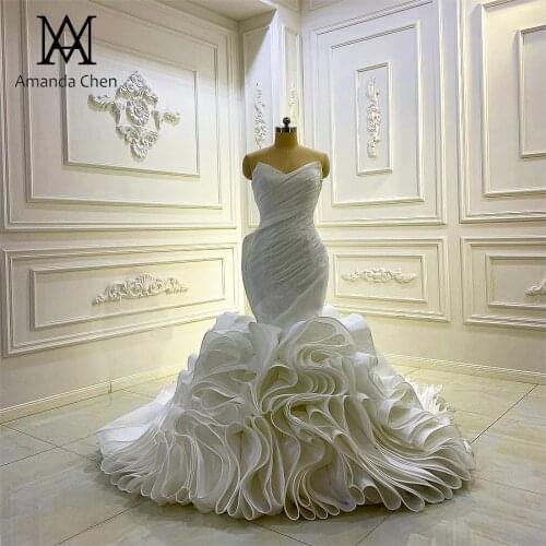 Robe satin Strapless Pleated Mermaid African Wedding Dress