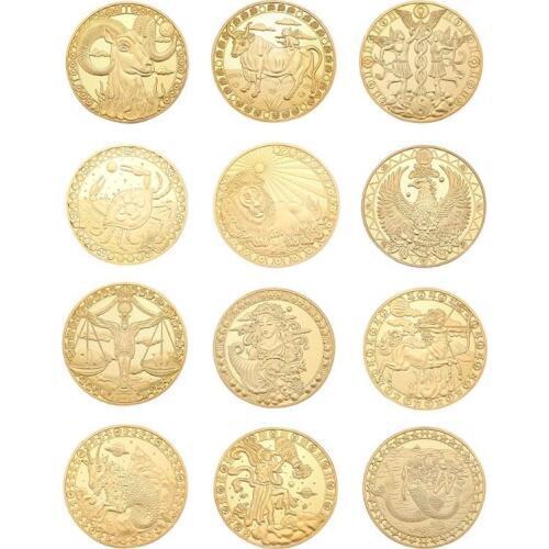 12 Constellation Gold Plated Coin Physical Collectible Art Collection Gifts Creative and Unique for Festival Decorations