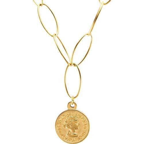 Silver Color/Gold Color Stainless Steel Coin Pendant Necklace For Womem Bohemian Style Jewelry