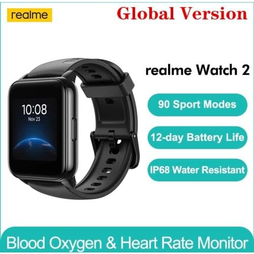 Global Version Realme Watch 2 1.4'' Heart Rate Moniton 90 Sport ModesBlood Oxygen 12-day Battery Life IP68 Waterproof SmartWatch