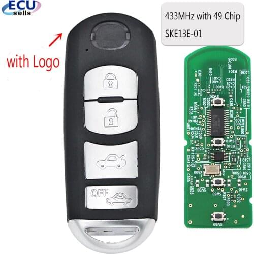 3 /4 Buttons Smart Remote Car Key Fob 433MHz with 49 Chip for Mazda (Mitsubishi System) 6 3 MX-5 CX-3 CX-5 CX-7, SKE13E-01