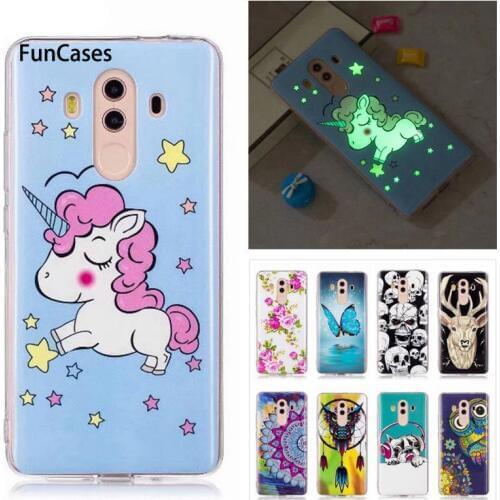 Luminous Case For Coque Huawei Mate 10 Pro Case Flower Unicorn Cartoon Fundas For Huawei Mate10 Pro Soft Silicone Cover Cases