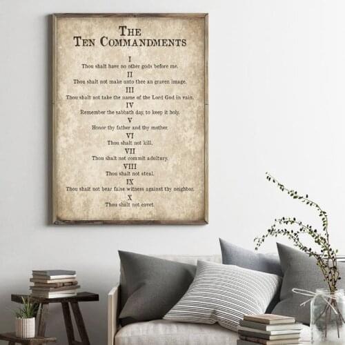 Vintage Poster Print Ten Commandments Christian Wall Art Canvas Painting Antique Bible Verse Picture Farmhouse Decor