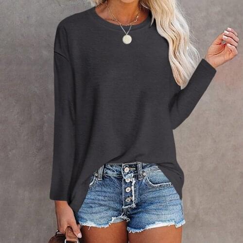 Solid T-shirt Woman Long Sleeve Tops Tee Shirts Pocket Casual Loose O-neck Top Cotton Plus Size Tee Female Tshirt Mujer Camiseta