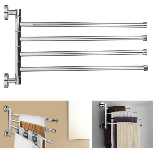 Anti-rust Stainless Steel Rotating Towel Rack Bath Rail Hanger Towel Holder 4 Swivel Bars Wall Mounted Bathroom Organizer