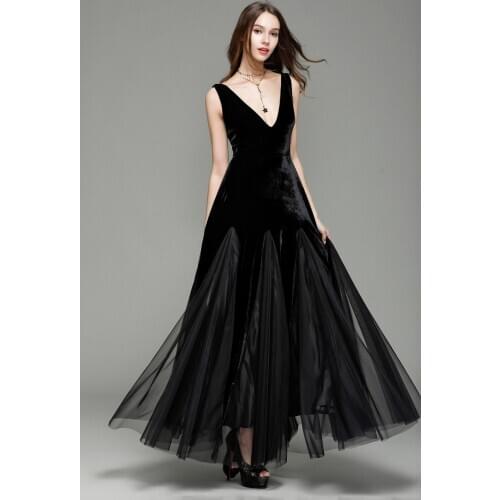 B0007 New Black Tulle V-neck Black Formal Wedding Prom Women Sleeveless Ball gown maxi dresses mermaid