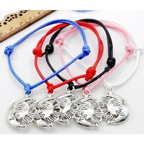 Free Ship 50pcs Sun Moon String Lucky Red wax Cord Adjustable Bracelet NEW