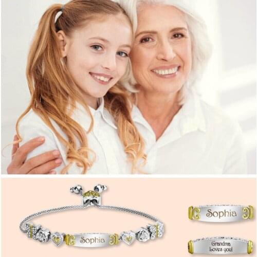 Hiyong Custom Name Bracelet Heart Personalize Name Smooth Name Plated Bracelets Engraving Customized Family Lover Bangles Gifts