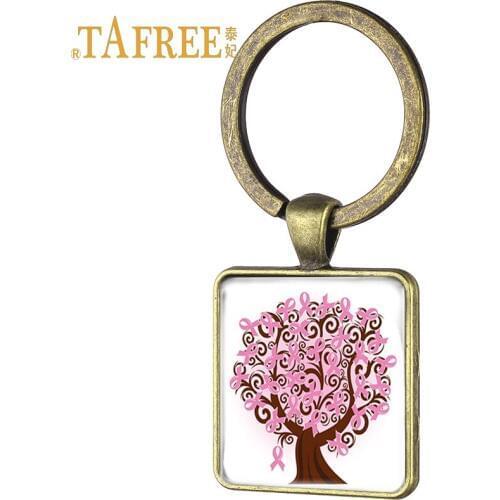 TAFREE Pink Tree Keychain breast cancer awareness because it matters Ancient Bronze plating keyring for female gift jewelry CC03