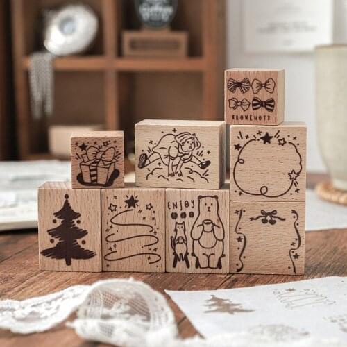 Paper Dyed Wooden Seal Double Lucky Wood Series Cute Handbook Diary Rubber Decorative Printing Materials 8 Small Home Decoration
