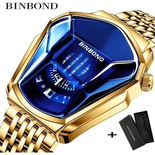 Top Luxury Brand Fashion Cool Locomotive Mens Watches Quartz Gold Wristwatch Men Waterproof Geometric Shape Relogio Masculino