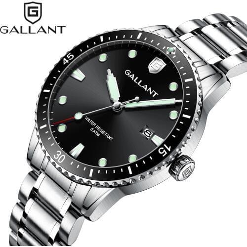 Mens Watch Quartz Watches with Stainless Steel Band Metal Wrist Watch for Men Calendar Date 5ATM Waterproof Watches, Black