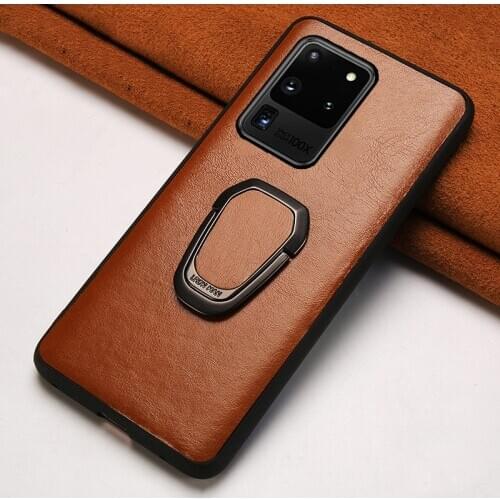 Greenstraw Genuine Oil Wax leather Ring Magnetic Phone Case For Samsung Galaxy S20 Ultra Note 20 10 S10 Plus A50 A51 A71 A70