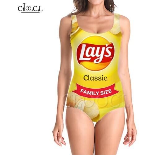 CLOOCL Newest Delicious Potato Chips 3D Print Girls One-piece Summer Bathing Suit Sleeveless Slim Sexy Womens Fashion Swimsuit