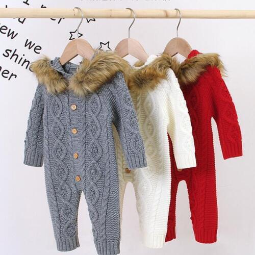 New Baby Girls Boys Rompers Knitted Newborn Boys Jumpsuit Outfits Long Sleeve Autumn White Infant Girl Overalls Winter Warm