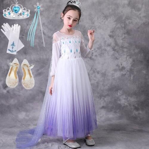 Elsa 2 Snow Queen Dress up for Girls With Princess Accessory Wig Costume Kid Halloween Cosplay Winter Ice Elsa White Party Dress