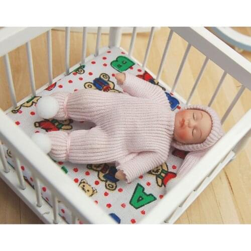 Porcelain Dolls Sleeping Baby in Pink Sweater for Dollhouse Miniature 1:12