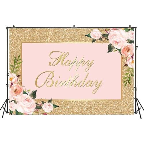 HUAYI Photography Backdrop Gold Flowers Child Birthday Party Desserts Table Banner Customize Photo Background Studio Photocalls