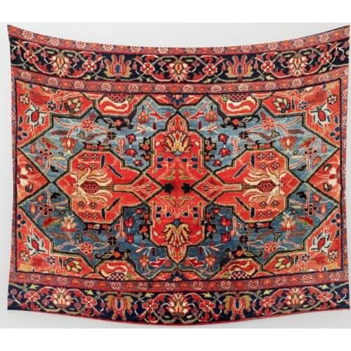 Kashan Poshti Central Persian Rug Print Tapestry Wall Hanging Beach Throw Rug Blanket Camping Tent Travel Sleeping Pad Tapestry