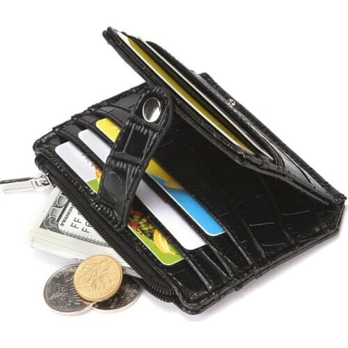 Creative Bamboo Pattern Solid Color Buckle Small Zipper Coin Purse Fashionable PU Leather ID Card Holder