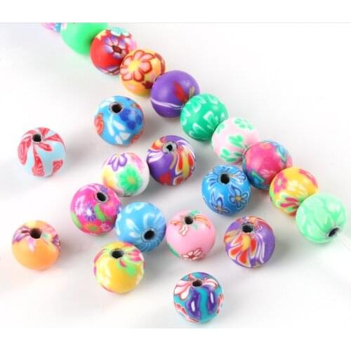 50pcs Mixed Polymer Clay Round Ball Bohemian Soft Pottery Loose Spacer Beads for Needlework Jewelry Making Diy Bracelet Necklace
