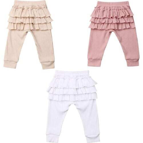Citgeett Solid 0-3Years Baby Girl Ruffle Leggings Trousers Toddler Casual School Long Pants Clothes