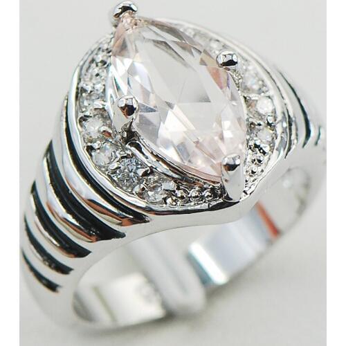 Morganite White Crystal Zircon Women 925 Sterling Silver Ring F951 Size 6 7 8 9 10