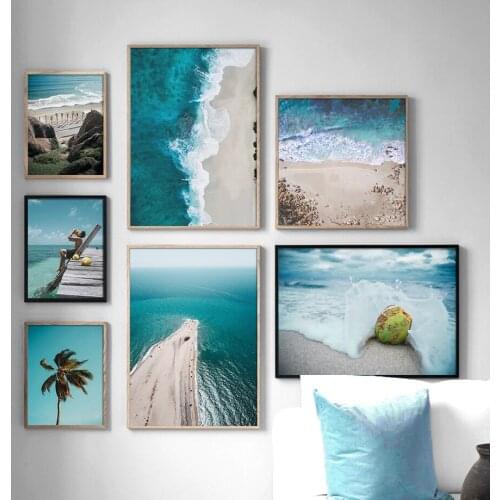 Sea Beach Coconut Tree Nature Landscape Nordic Posters And Prints Wall Art Canvas Painting Wall Pictures For Living Room Decor