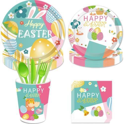 2020 Happy Easter Theme Party Decorations Colorful Eggs Rabbit Easter Tableware Sets Happy Easter Party Favors Supplies