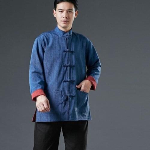 2021 New MenS Chinese Vintage Shirt Mandarin Collar Slim Fit Long Sleeve Cotton Linen Qipao Tops Hanfu Jackets Tang Suit 31015