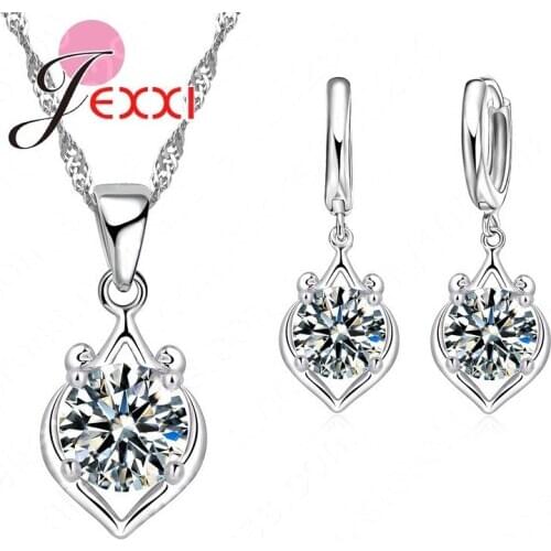 Charming Luxury Elegant Women Wedding Jewelry Set 925 Sterling Silver Cubic Zircon Pendant Necklace/Earring Sets