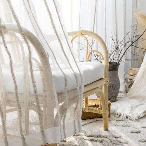 Natural Linen Semi-blackout Stripe White Curtains Solid Color Vintage Cotton Hemp Window Deco Cortinas for Living Room Bedroom