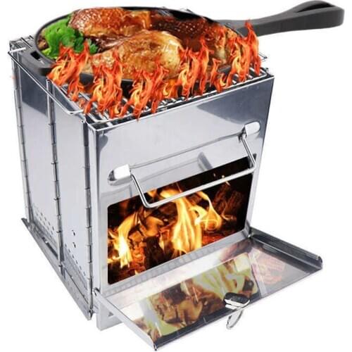 Portable Folding Stainless Steel Charcoal Grill Outdoor Camping Picnic Wood Stove Barbecue Tool BBQ Smoker Cooking Accessories