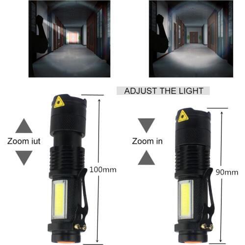 LED Flashlight Portable Q5+COB Torch Mini Adjustable Zoom Focus Flash Light Waterproof Penlight Lighting Lantern Camping Lamp