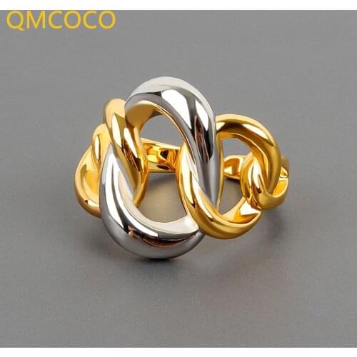 QMCOCO Trendy Retro Design Irregular Twine Cross Hollow Out Rings 925 Silver For Woman Vintage Handmade Charm Fine Jewelry Gift