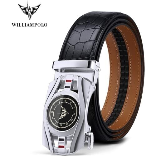 WILLIAMPOLO Genuine leather Brand Belt Men Top Quality Genuine Luxury Leather Belts for Men Strap Male Metal Automatic Buckle