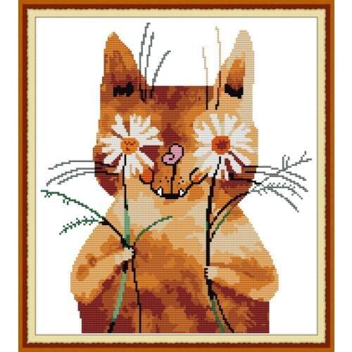 Shy cat cross stitch kit aida 14ct 11ct count print canvas cross stitches needlework embroidery DIY handmade
