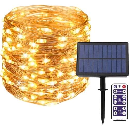 Solar Powered String Light Outdoor Waterproof Holiday Fairy Copper Wire Lamp String Wedding Christmas Home Party Garden Decor