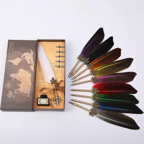 Personality Creative Metal Signature Pen Dip Water Feather Pen Set Teachers Day Stationery Gift Stainless Steel Nib High Qualit