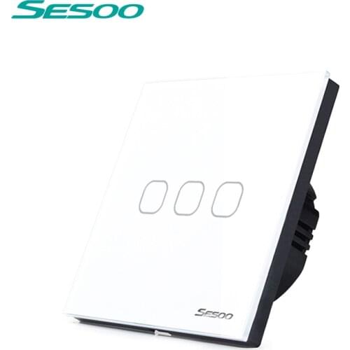 SESOO EU Standard,Touch Switch Only, 3 Gang 1 Way,Wall Light Touch Screen Switch,Crystal Glass Switch Panel for LED Light