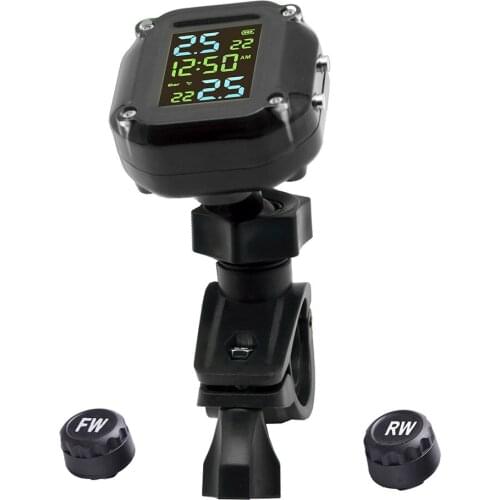 Motorcycle TPMS Sensor Motor Tire Pressure Temperature Monitoring Alarm System With 2 External Sensors LCD Display USB Charging