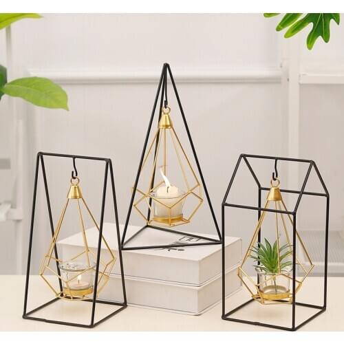 Nordic Iron Geometric Candle Holder Chandeliers Wedding Props Home Decoration Metal Crafts Candle Holder Living Room Decoration